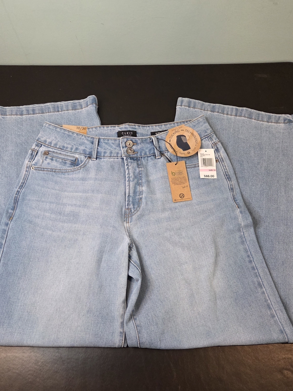 Curve Appeal High-Rise Wide Leg Jeans NWT Size 10/30 Light Wash Stretch - Picture 3 of 12